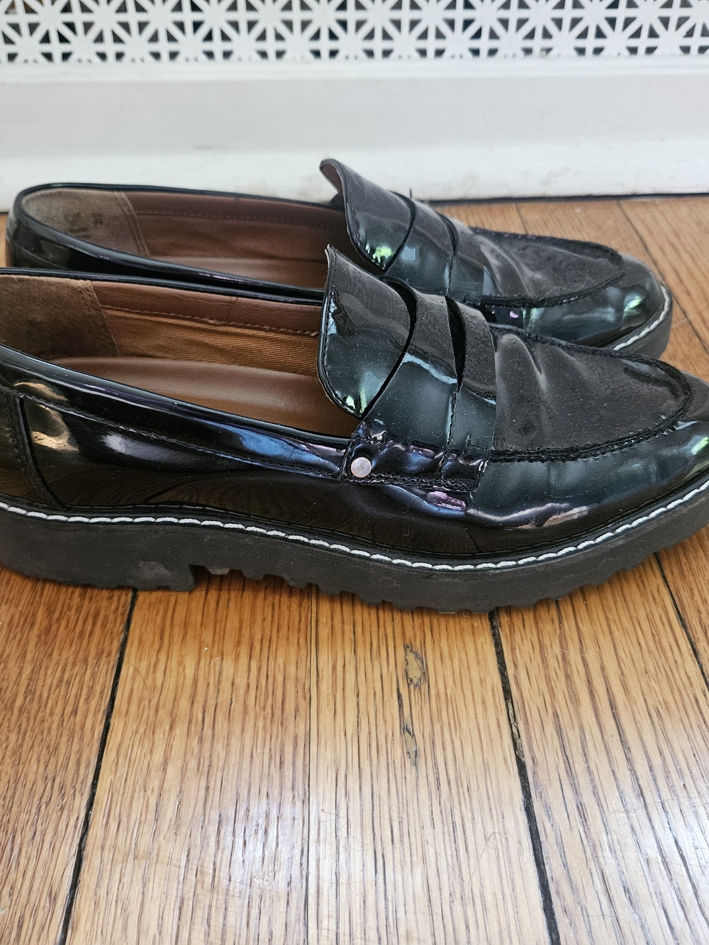 Franco Sarto Black Patent Leather Platform Loafers